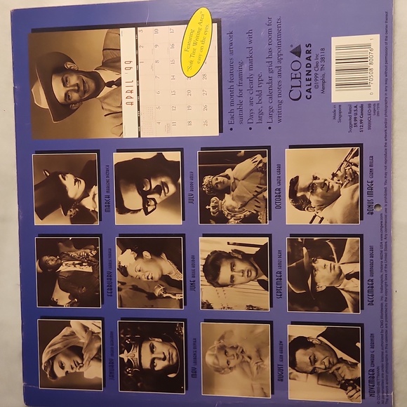 Vintage 1999 Cleo calendar Music And Movie Legends. Unused - Picture 3 of 5